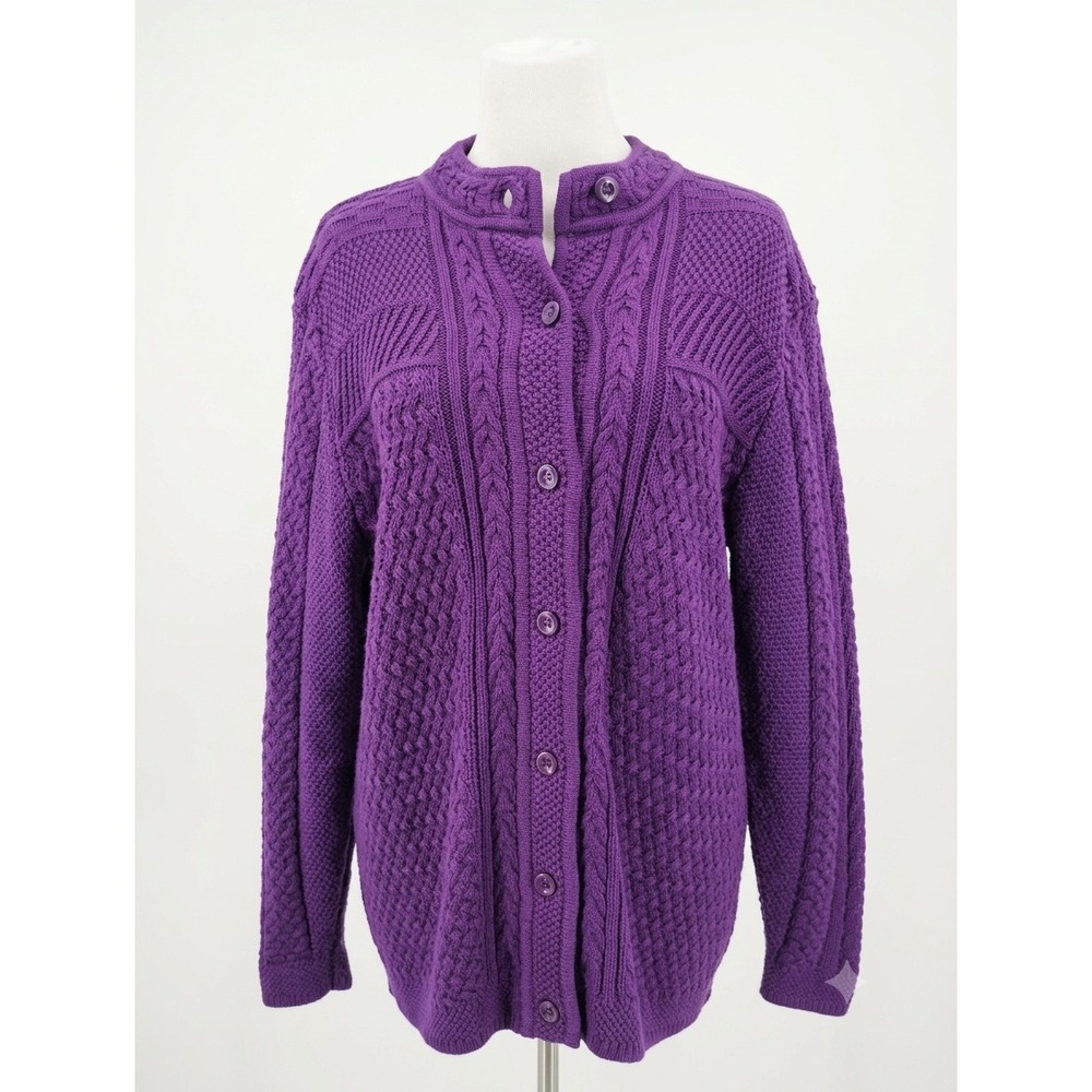 LL Bean Plus Size Purple Cable Knit Button Down Cardigan Size 2X NWOT